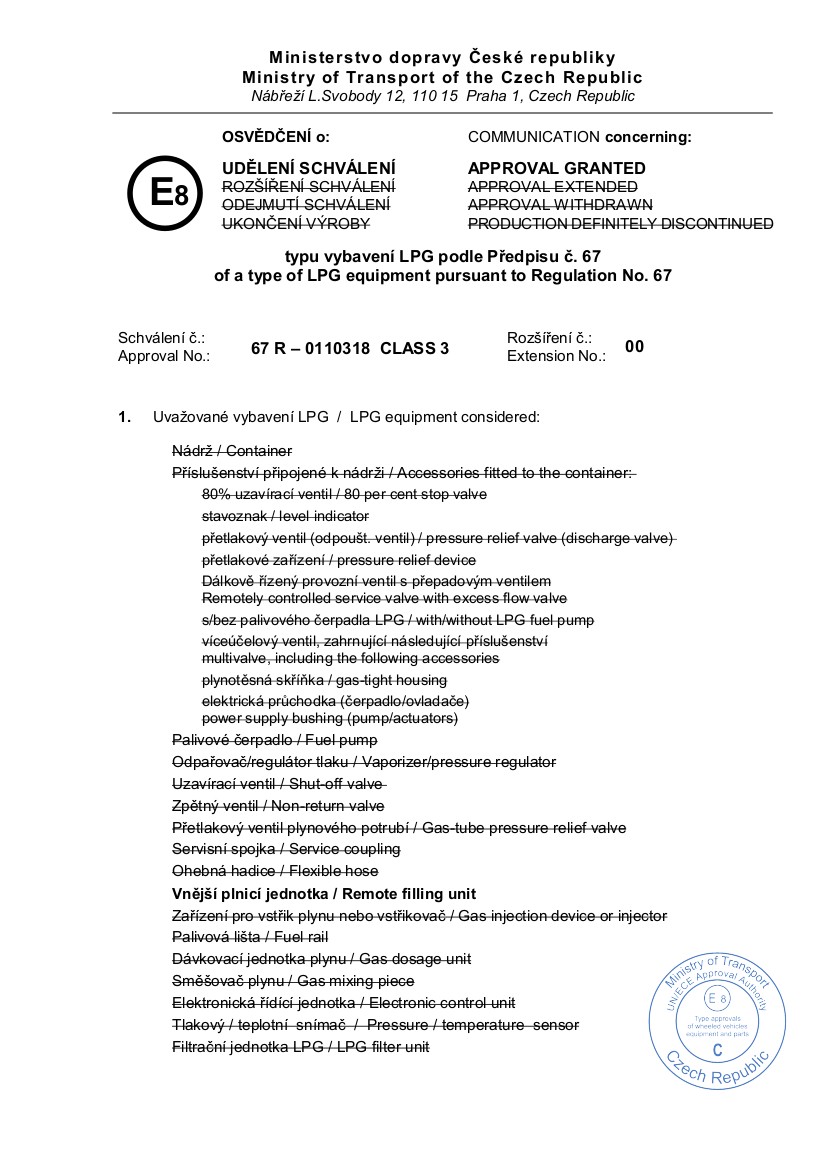 AMR Filler Valve R67 Approval Document
